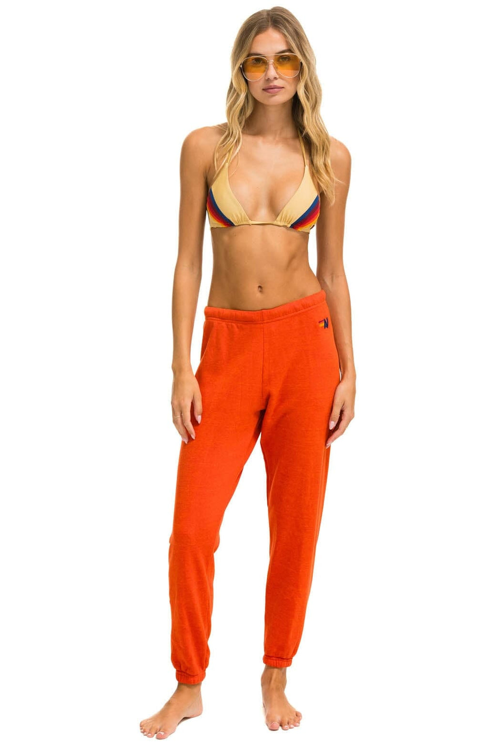 Retro RIDE LOGO WHITE SWEATPANTS - ORANGE