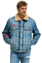 Retro SMALL STOKED BOLT SMILEY RANCH SHERPA DENIM JACKET - SUPER LIGHT