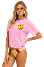 Retro SMILEY 2 BOYFRIEND TEE - NEON PINK