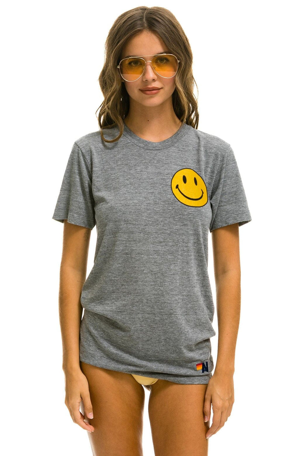 Retro SMILEY 2 CREW TEE - HEATHER GREY
