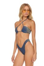 Retro SPARKLE ST TROPEZ BANDEAU HALTER BIKINI TOP - NAVY