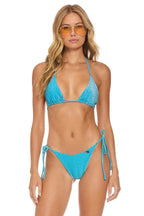 Retro SPARKLE TURKS TRIANGLE BIKINI TOP - SKY