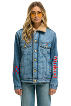 Retro STOKED BOLT SMILEY RANCH SHERPA DENIM JACKET- SUPER LIGHT
