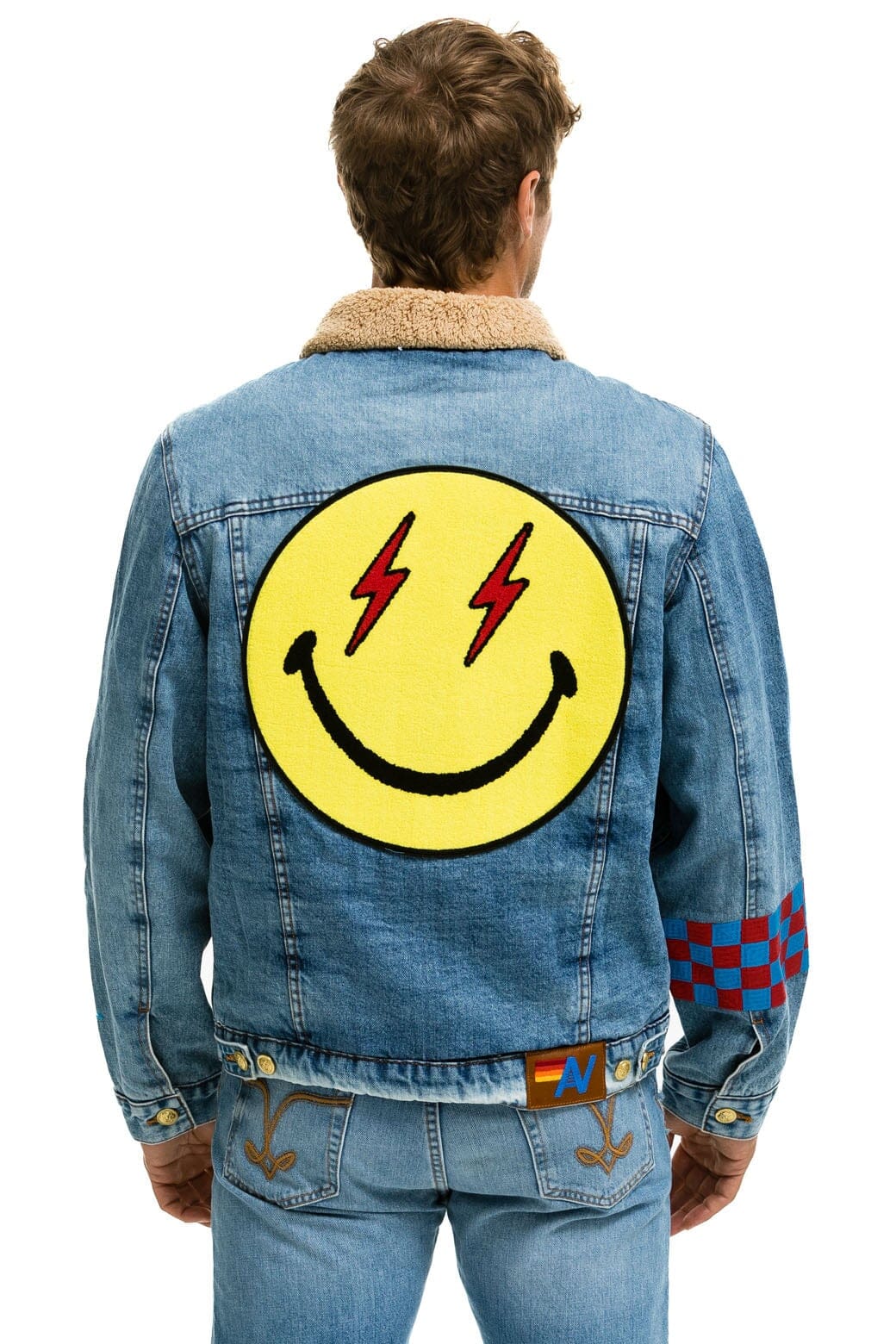 Retro STOKED BOLT SMILEY RANCH SHERPA DENIM JACKET- SUPER LIGHT