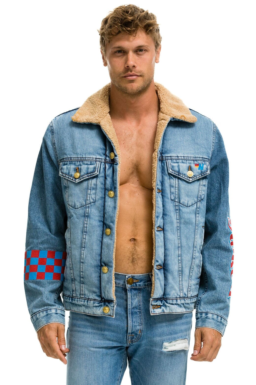 Retro STOKED BOLT SMILEY RANCH SHERPA DENIM JACKET- SUPER LIGHT