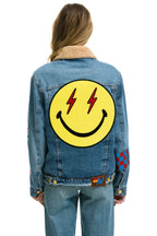 Retro STOKED BOLT SMILEY RANCH SHERPA DENIM JACKET- SUPER LIGHT