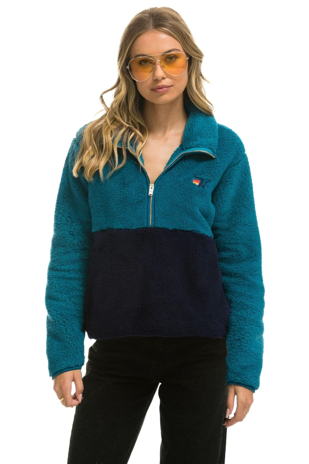 Retro TEDDY APRES HALF ZIP COLOR BLOCK JACKET - CAPRI