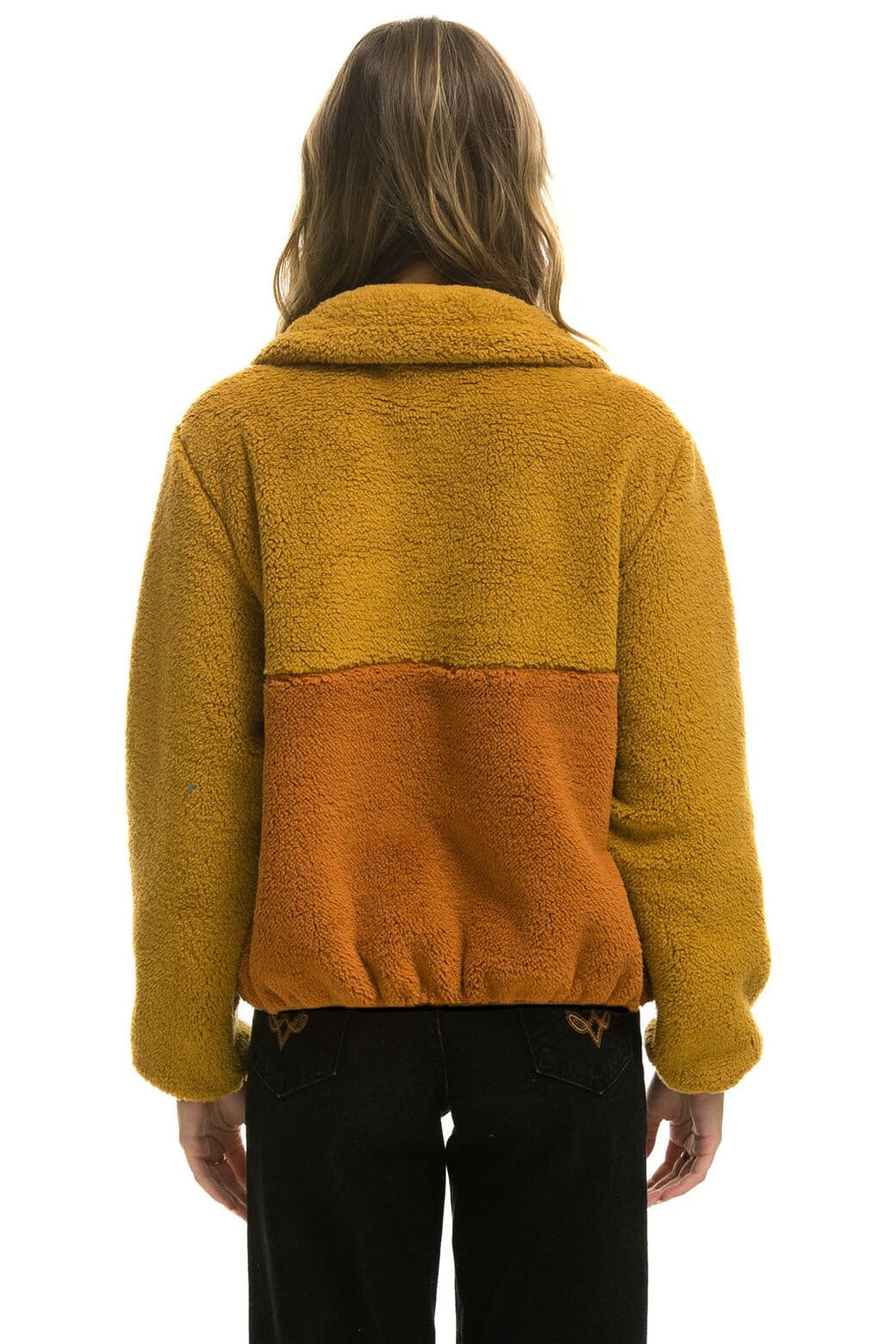 Retro TEDDY APRES HALF ZIP COLOR BLOCK JACKET - HONEY