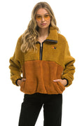 Retro TEDDY APRES HALF ZIP COLOR BLOCK JACKET - HONEY