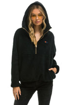 Retro TEDDY APRES HOODED HALF ZIP JACKET - BLACK