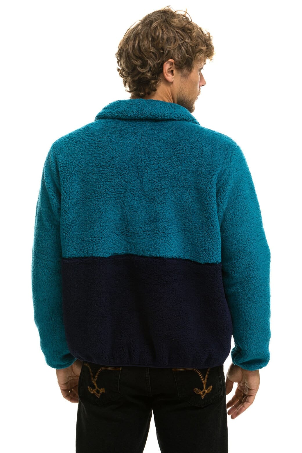 Retro TEDDY UNISEX HALF ZIP COLOR BLOCK JACKET - CAPRI