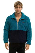 Retro TEDDY UNISEX HALF ZIP COLOR BLOCK JACKET - CAPRI