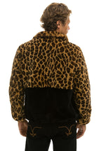 Retro TEDDY UNISEX HALF ZIP COLOR BLOCK JACKET - CHEETAH