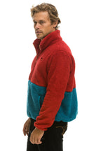 Retro TEDDY UNISEX HALF ZIP COLOR BLOCK JACKET - CHERRY