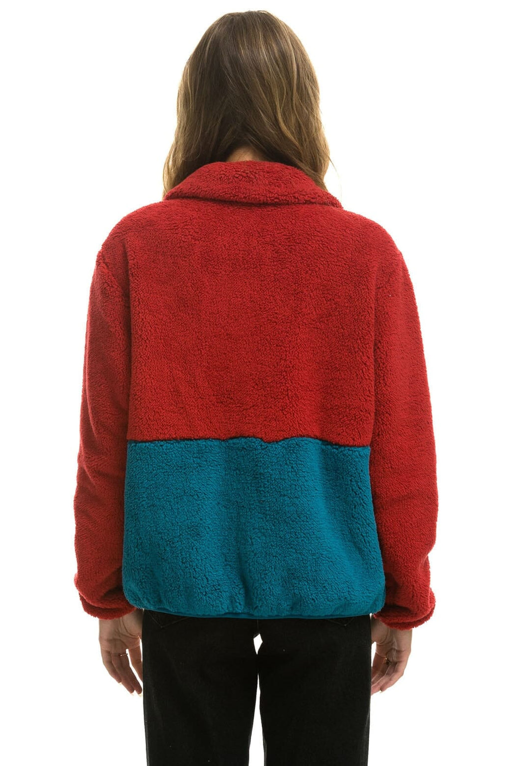 Retro TEDDY UNISEX HALF ZIP COLOR BLOCK JACKET - CHERRY
