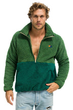 Retro TEDDY UNISEX HALF ZIP COLOR BLOCK JACKET - GARDEN GREEN