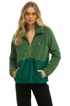 Retro TEDDY UNISEX HALF ZIP COLOR BLOCK JACKET - GARDEN GREEN