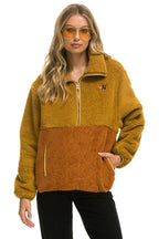 Retro TEDDY UNISEX HALF ZIP COLOR BLOCK JACKET - HONEY