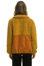 Retro TEDDY UNISEX HALF ZIP COLOR BLOCK JACKET - HONEY