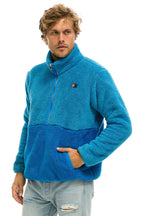 Retro TEDDY UNISEX HALF ZIP COLOR BLOCK JACKET - OCEAN