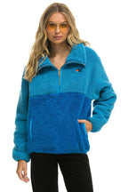 Retro TEDDY UNISEX HALF ZIP COLOR BLOCK JACKET - OCEAN