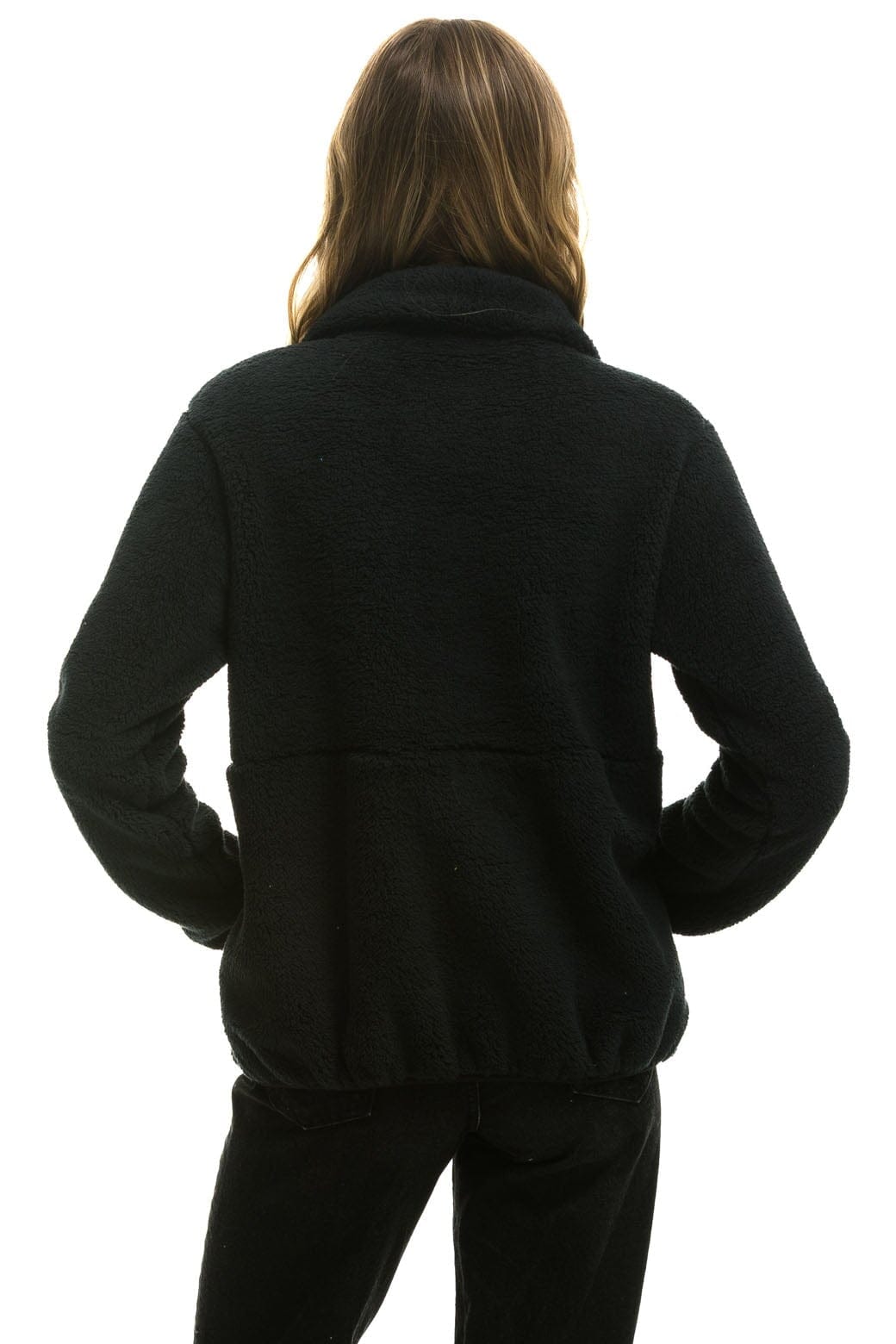 Retro TEDDY UNISEX HALF ZIP JACKET - BLACK