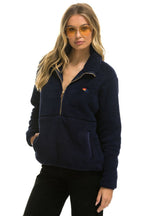 Retro TEDDY UNISEX HALF ZIP JACKET - NAVY