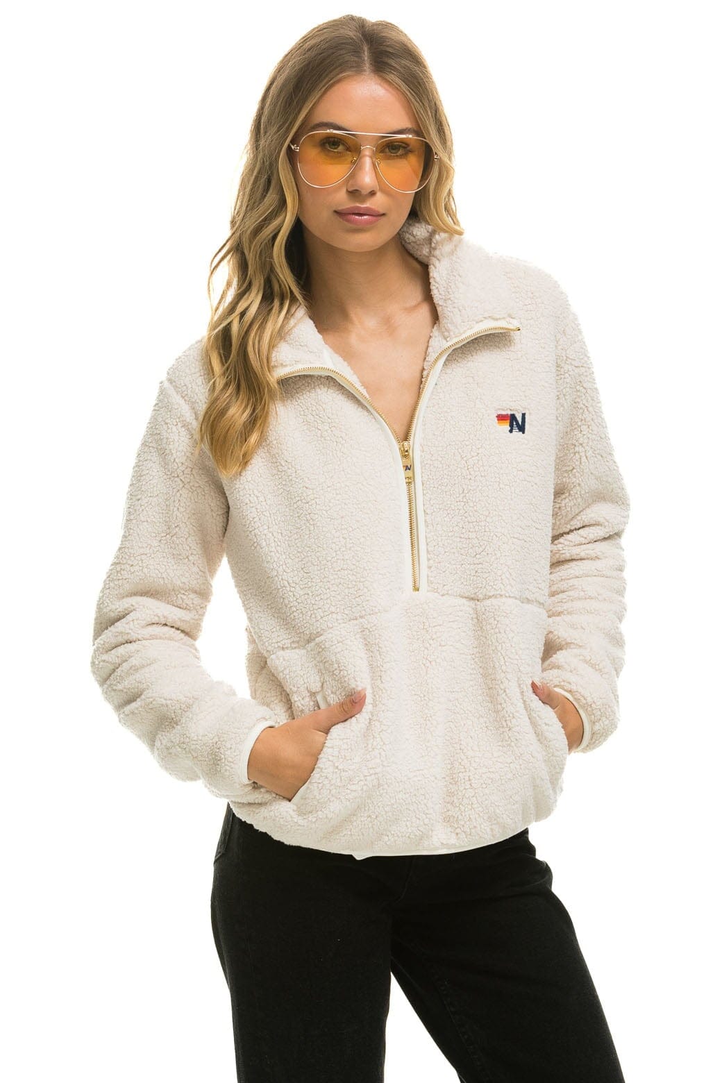 Retro TEDDY UNISEX HALF ZIP JACKET - VINTAGE WHITE