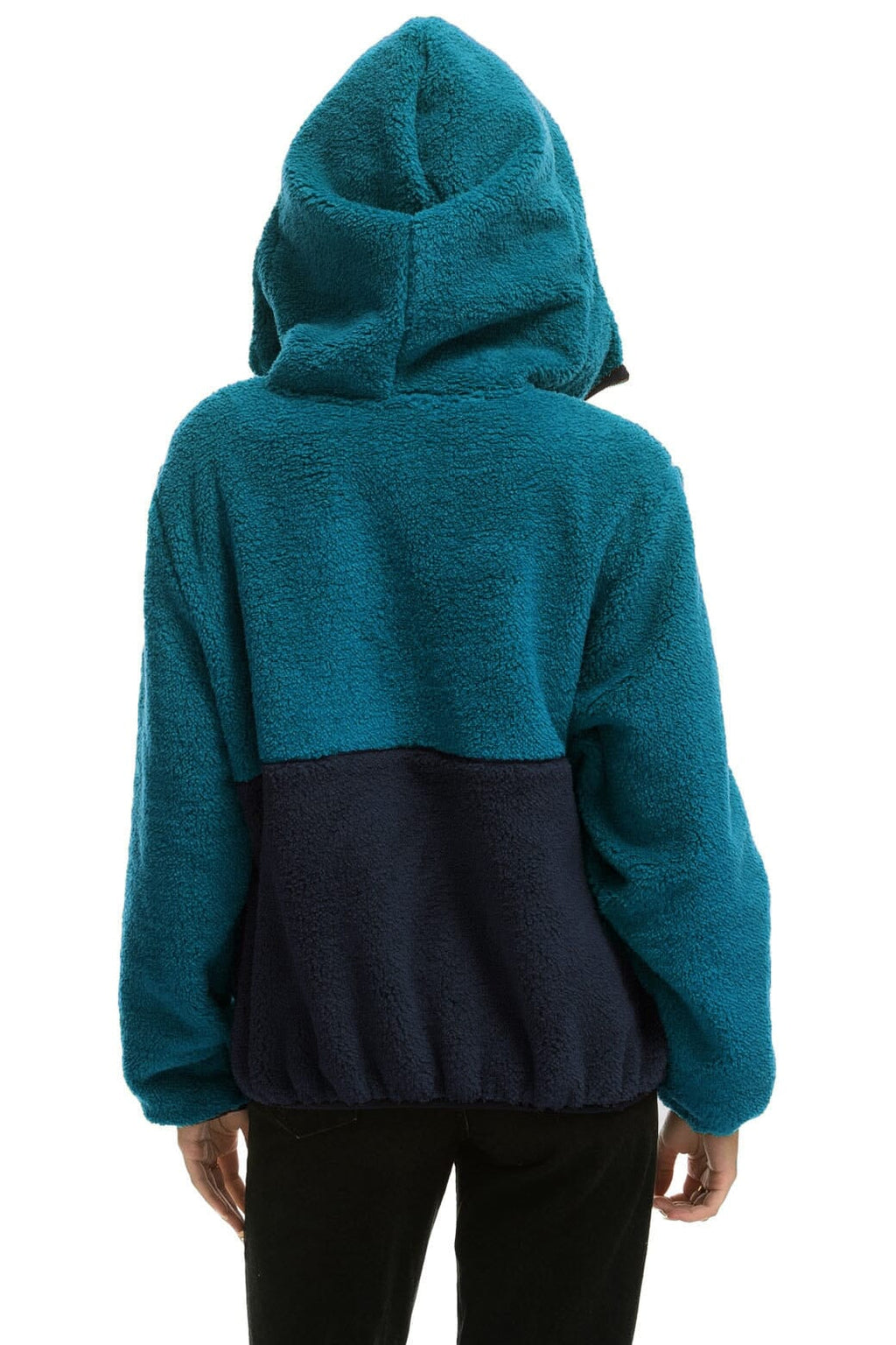 Retro TEDDY APRES HOODED HALF ZIP COLOR BLOCK JACKET - CAPRI