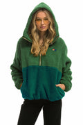 Retro TEDDY UNISEX HOODED HALF ZIP COLOR BLOCK JACKET - GARDEN GREEN
