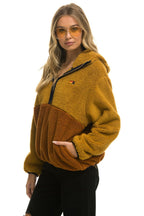 Retro TEDDY APRES HOODED HALF ZIP COLOR BLOCK JACKET - HONEY