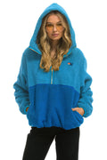 Retro TEDDY UNISEX HOODED HALF ZIP COLOR BLOCK JACKET - OCEAN