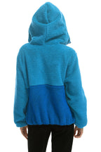 Retro TEDDY UNISEX HOODED HALF ZIP COLOR BLOCK JACKET - OCEAN