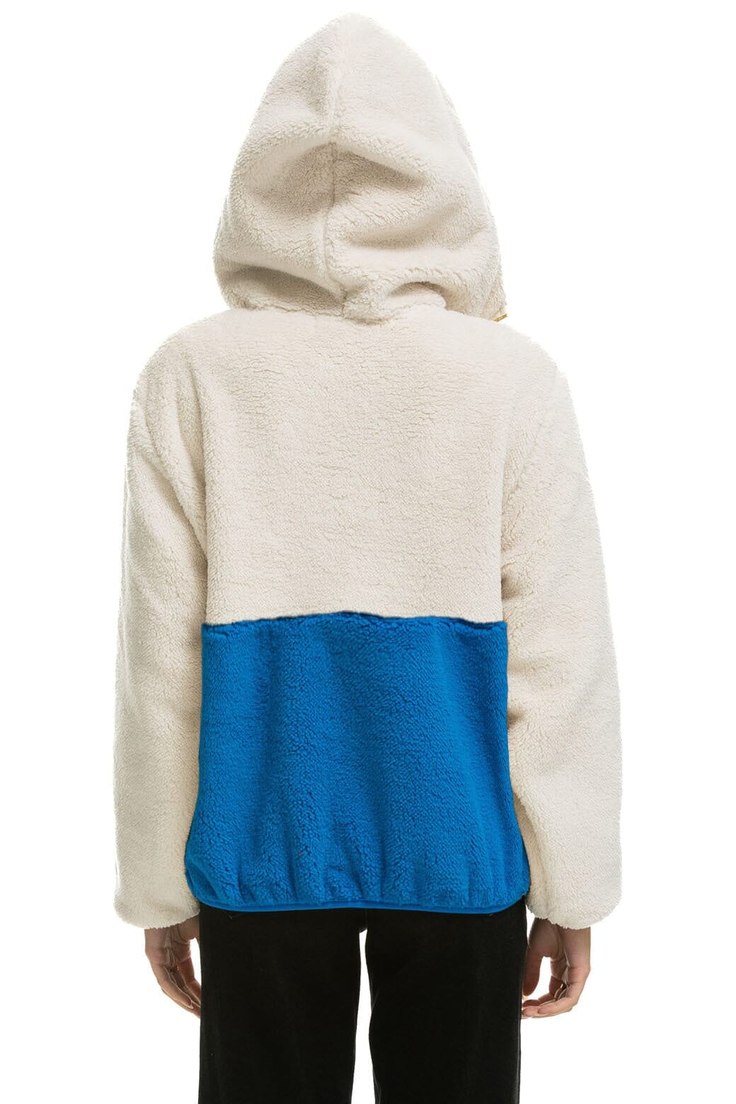 Retro TEDDY UNISEX HOODED HALF ZIP COLOR BLOCK JACKET - VINTAGE WHITE