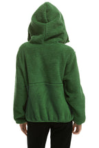 Retro TEDDY UNISEX HOODED HALF ZIP JACKET - GARDEN GREEN