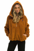 Retro TEDDY UNISEX HOODED HALF ZIP JACKET - WHISKEY