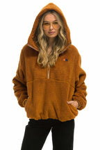 Retro TEDDY UNISEX HOODED HALF ZIP JACKET - WHISKEY