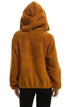 Retro TEDDY UNISEX HOODED HALF ZIP JACKET - WHISKEY