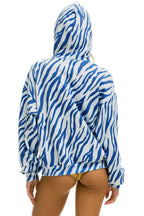 Retro TIGER RELAXED PULLOVER HOODIE WITH ZIPPER POCKETS - BLUE TIGER