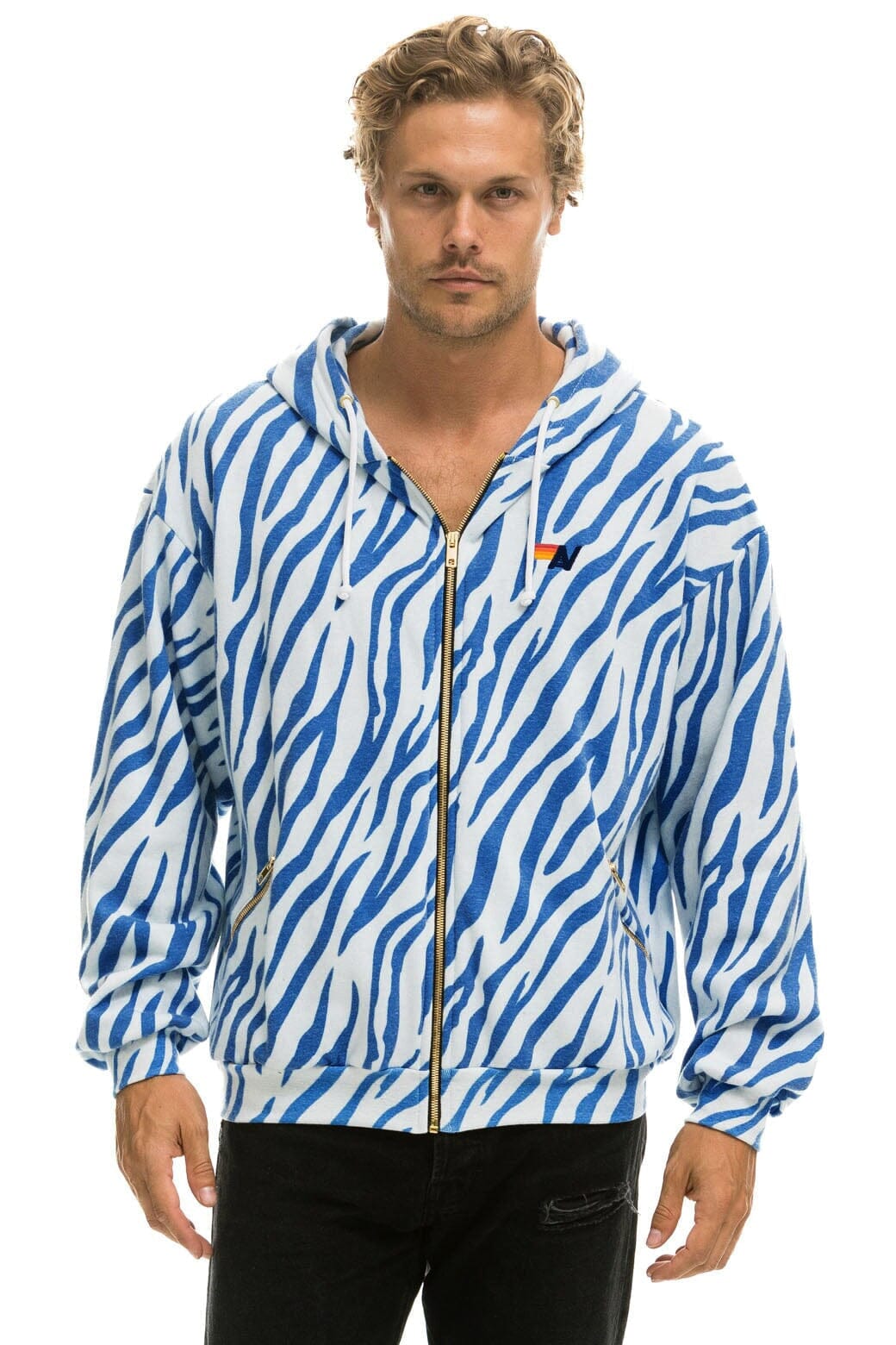 Retro TIGER RELAXED ZIP HOODIE WITH POCKETS - BLUE TIGER