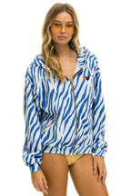 Retro TIGER RELAXED ZIP HOODIE WITH POCKETS - BLUE TIGER