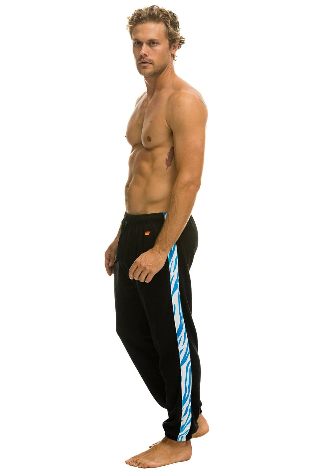 Retro TIGER STRIPE SWEATPANTS - BLACK BLUE TIGER