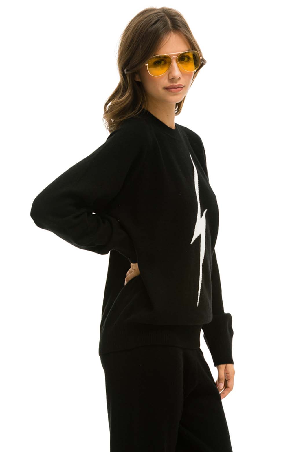 Retro UNISEX BOLT CASHMERE LIGHT SWEATER - BLACK WHITE BOLT
