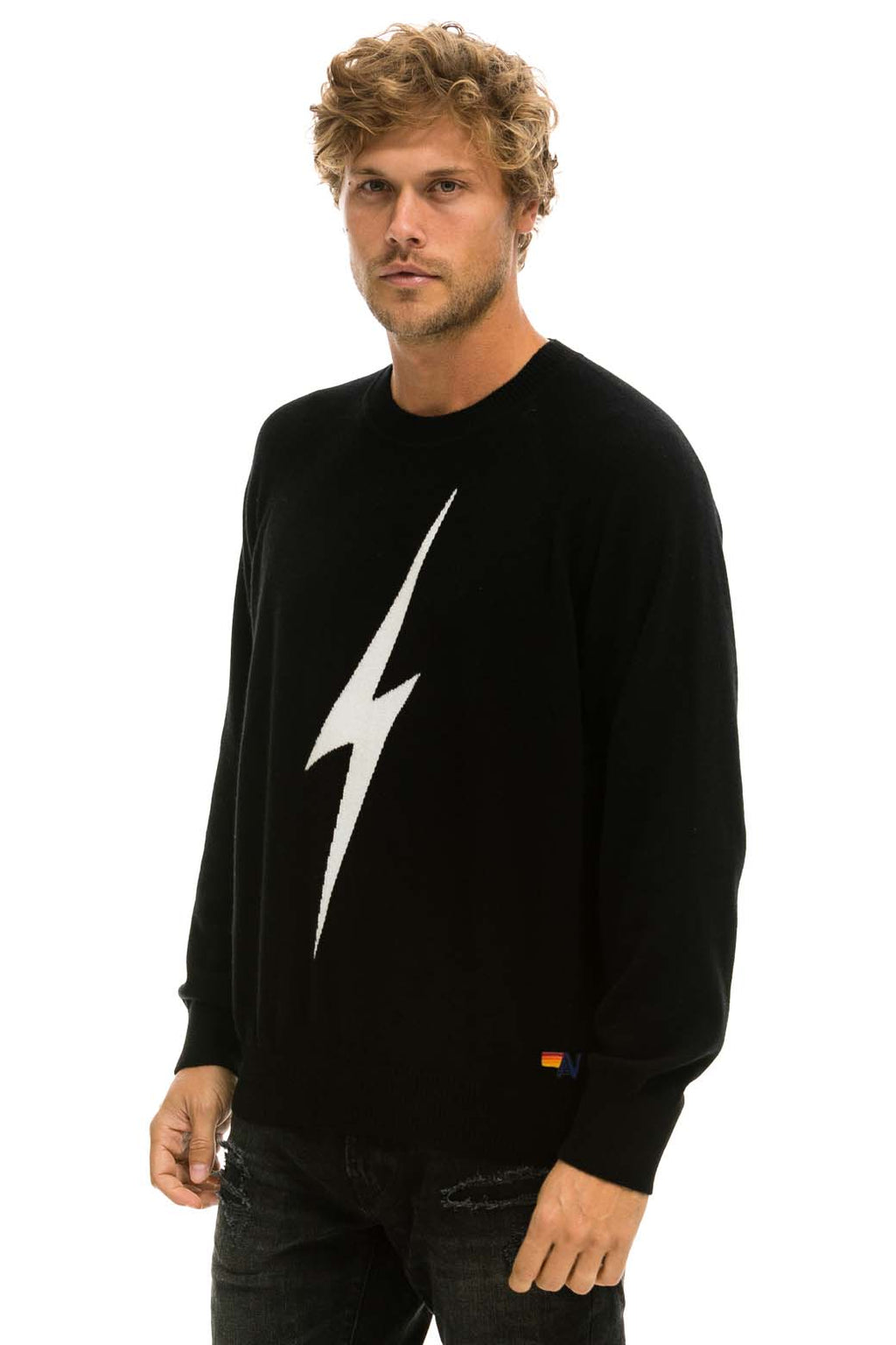 Retro UNISEX BOLT CASHMERE LIGHT SWEATER - BLACK WHITE BOLT