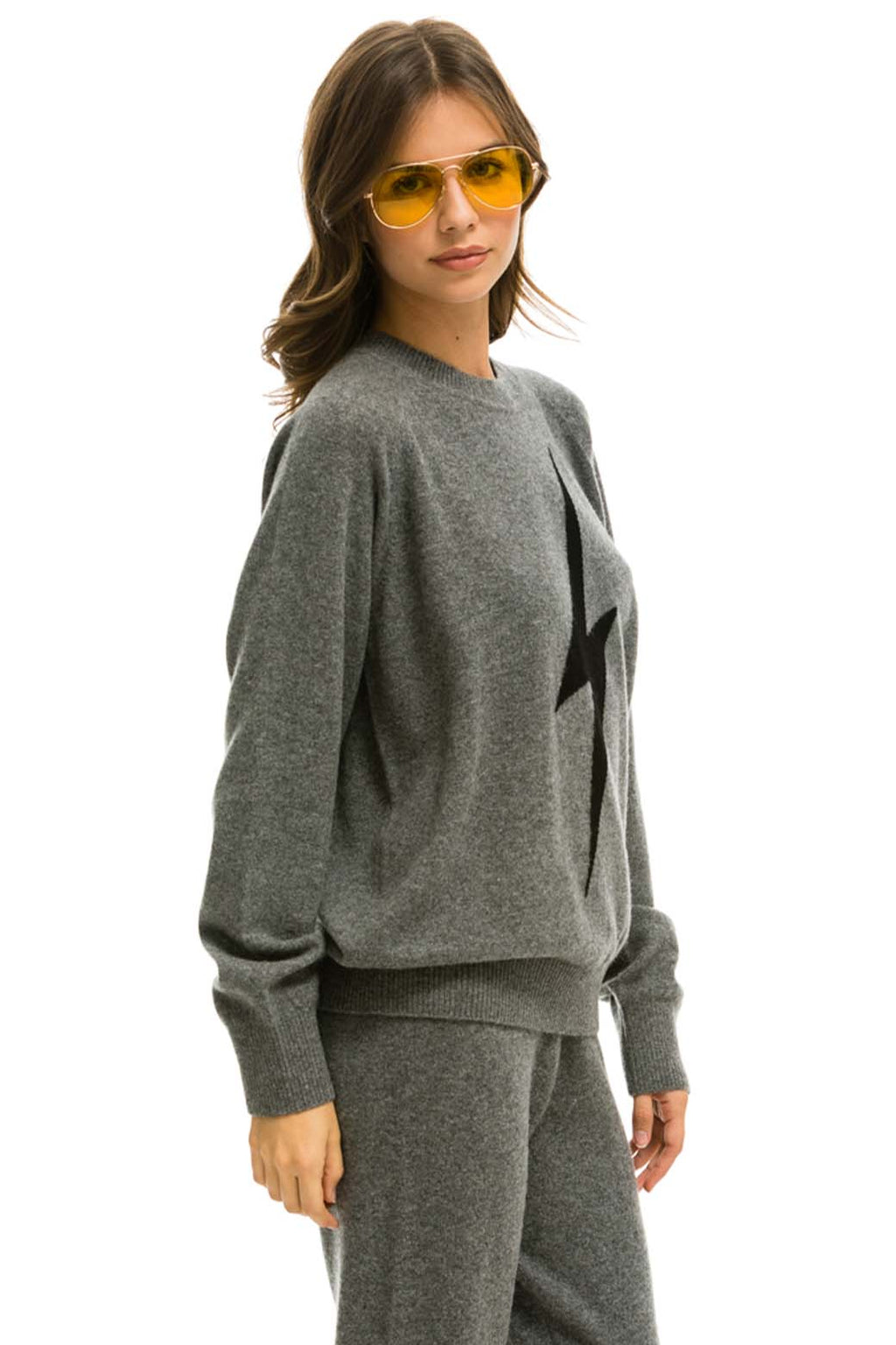 Retro UNISEX BOLT CASHMERE LIGHT SWEATER - DEEP HEATHER BLACK BOLT