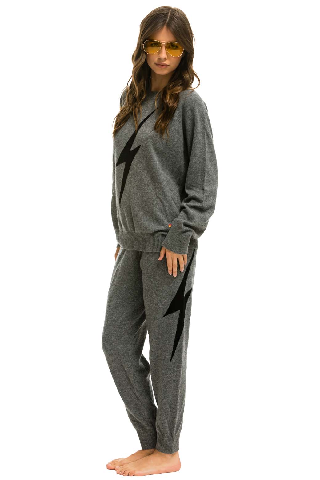 Retro UNISEX BOLT CASHMERE LIGHT SWEATER - DEEP HEATHER BLACK BOLT