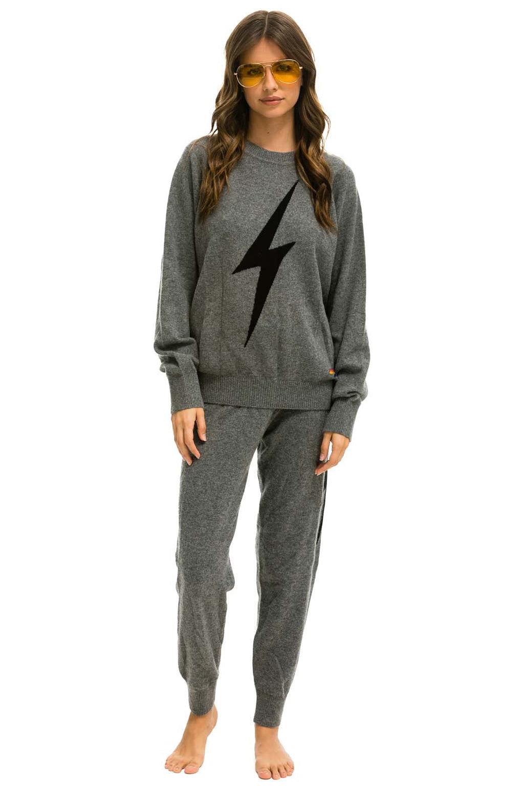 Retro UNISEX BOLT CASHMERE LIGHT SWEATER - DEEP HEATHER BLACK BOLT