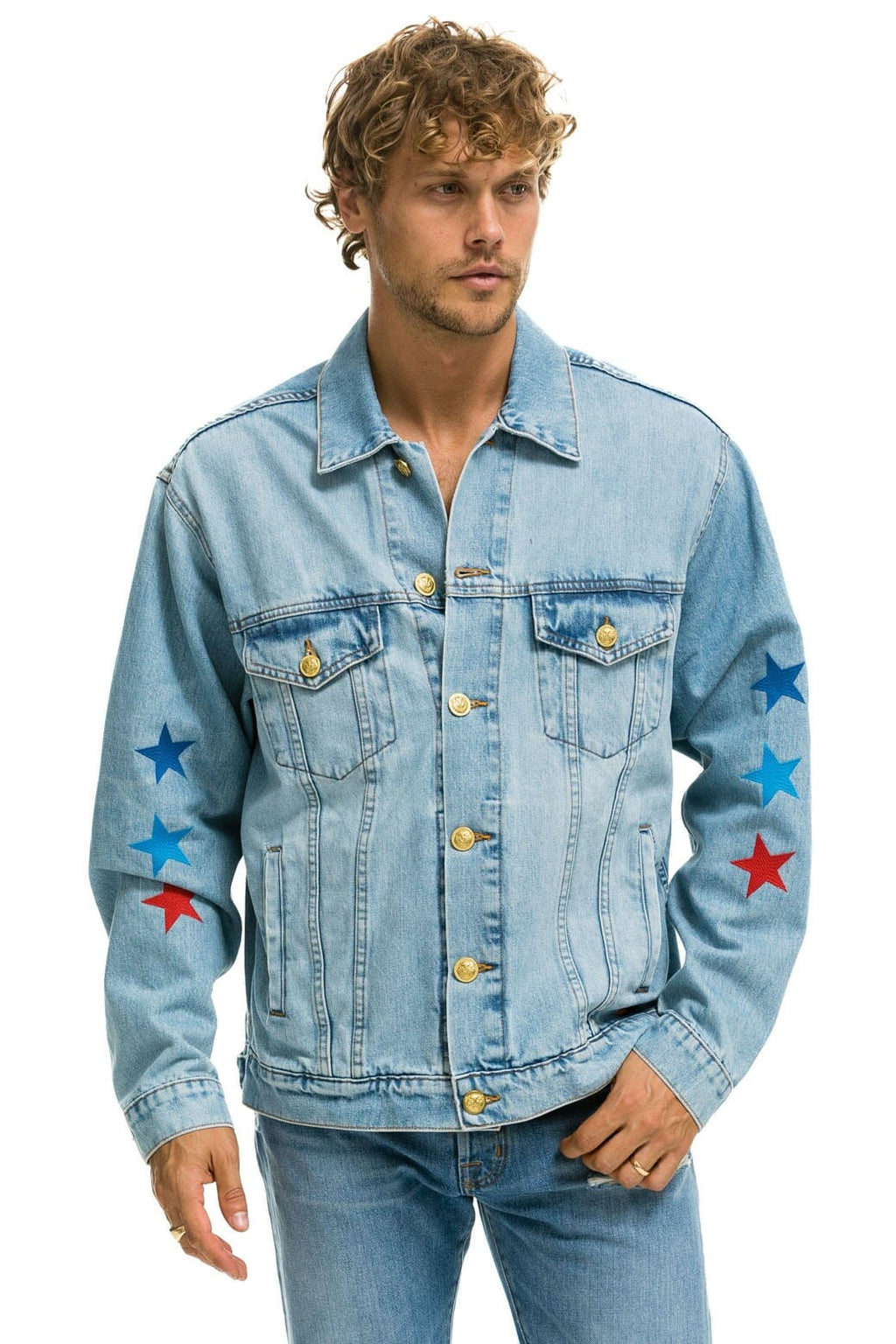 Retro AVIATOR NATION OVERSIZED CONCERT DENIM JACKET - SUPER LIGHT