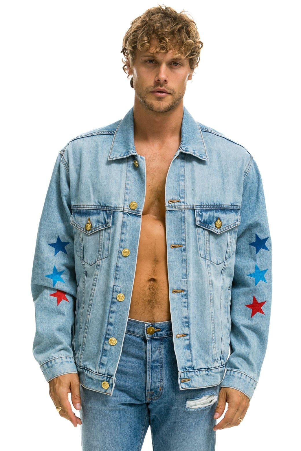 Retro AVIATOR NATION OVERSIZED CONCERT DENIM JACKET - SUPER LIGHT