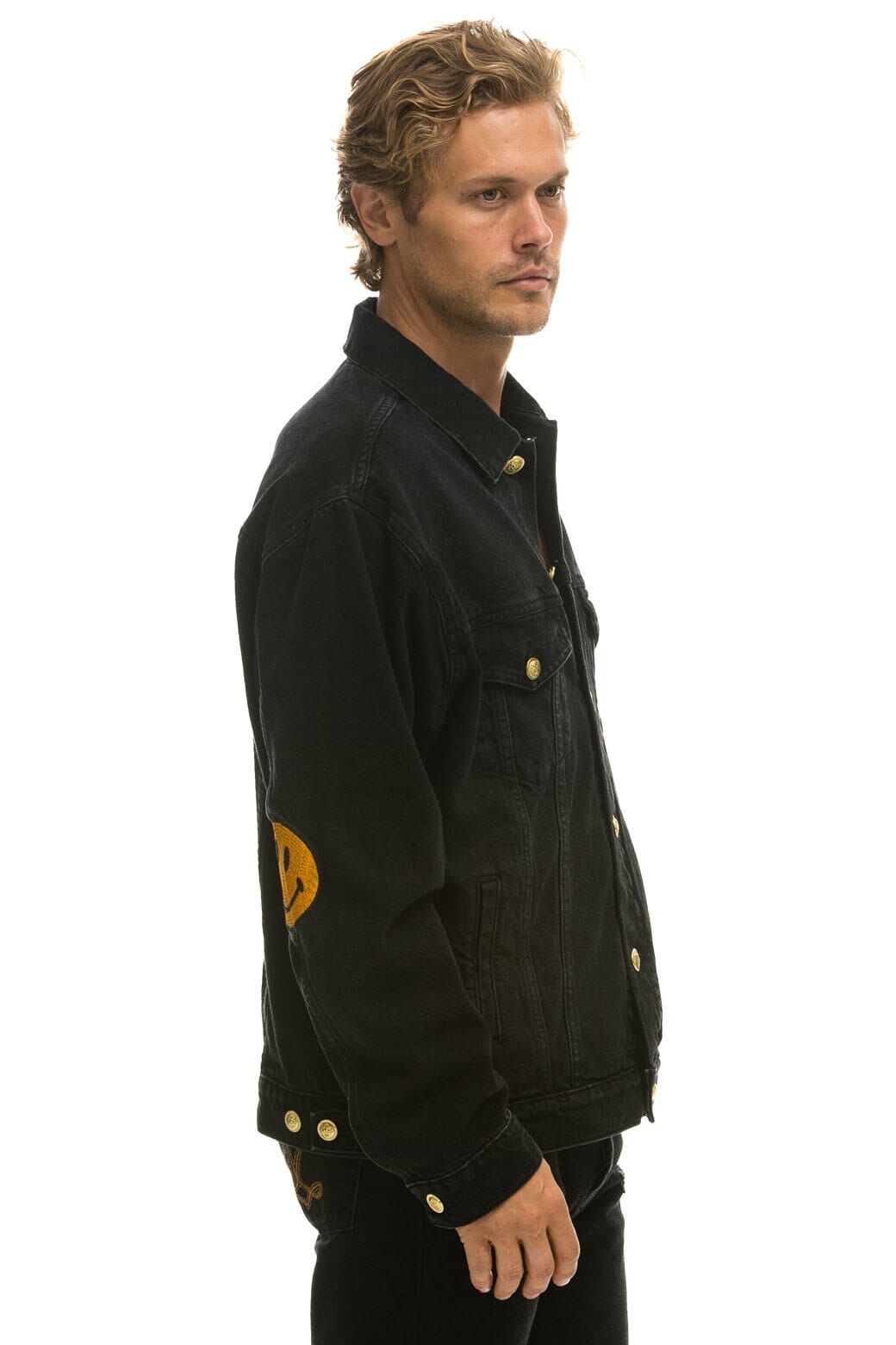 Retro KEEP SMILING OVERSIZED CONCERT DENIM JACKET - VINTAGE BLACK